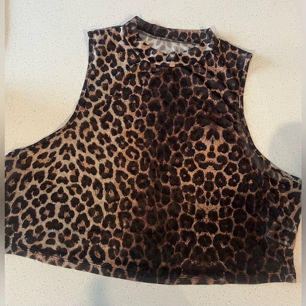 Sheer Cropped Leopard Top - Picture 2 of 6